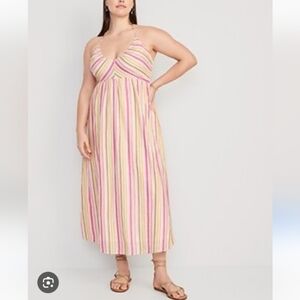 Old Navy Fit & Flare Striped Maxi Halter Dress Flowy Colorful Cotton‎ Size XL